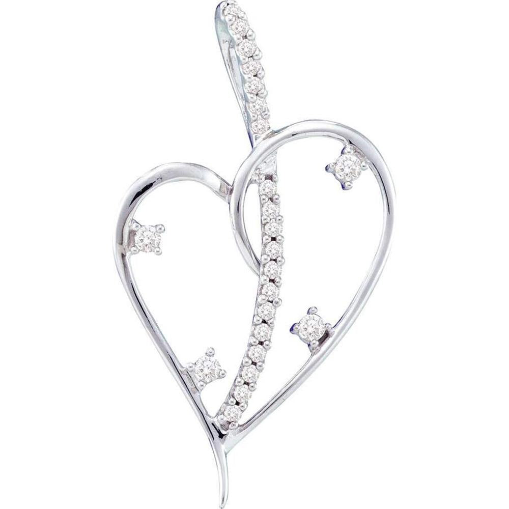 14K White Gold Open Heart Pendant with Round Prong-Set Diamonds - 0.20 Carat Total Diamond Weight