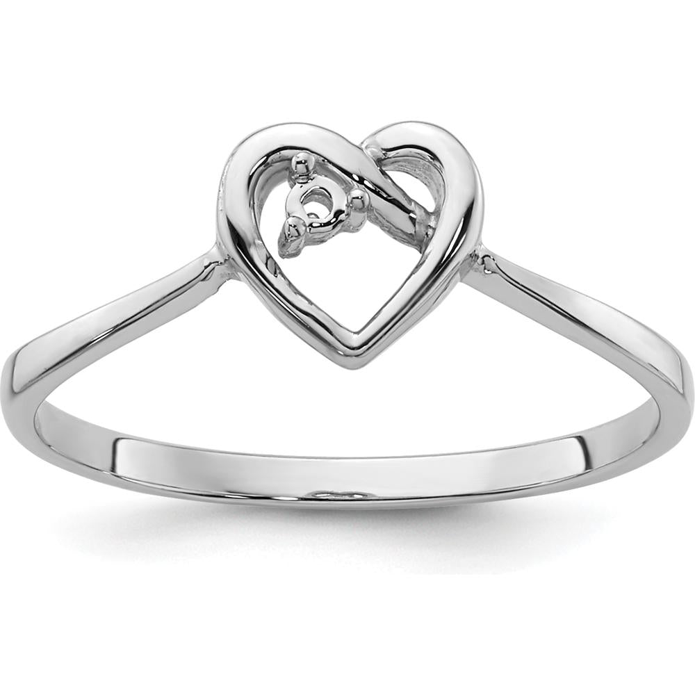 14K White Gold Open Heart Ring with 0.02 Carat Diamond Accent by Oro Pregiato