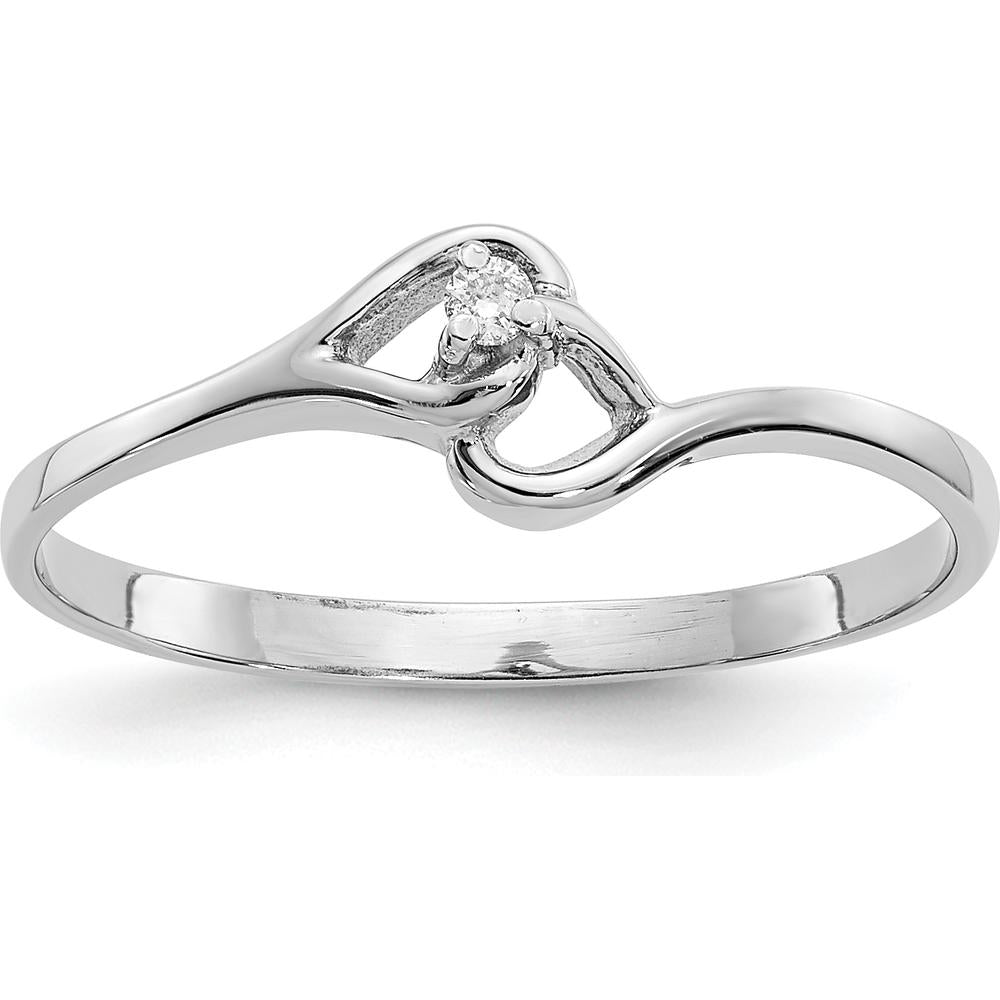 14K White Gold Open Heart Ring with Round Prong-Set Diamond - 0.017 Carat Natural Diamond by Monteluci Fine Jewelry