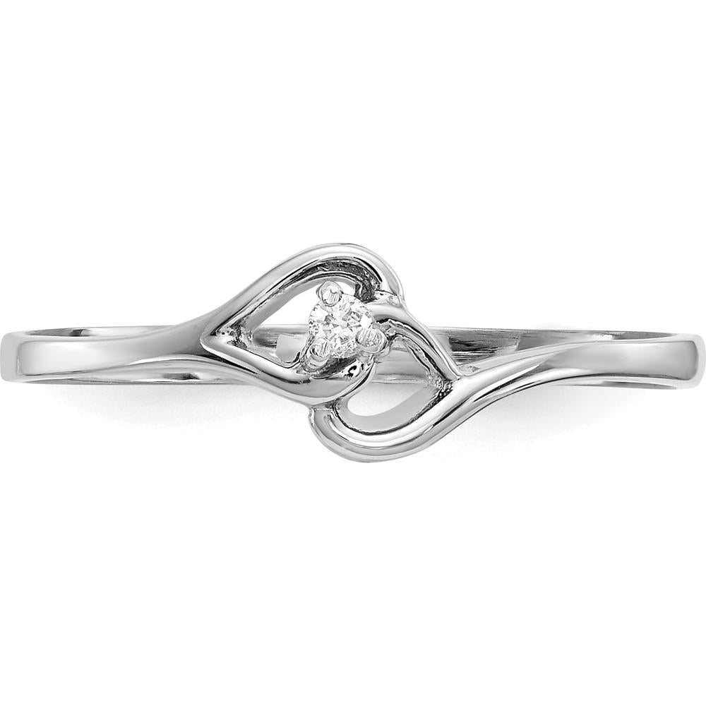 14K White Gold Open Heart Ring with Round Prong-Set Diamond - 0.017 Carat Natural Diamond by Monteluci Fine Jewelry