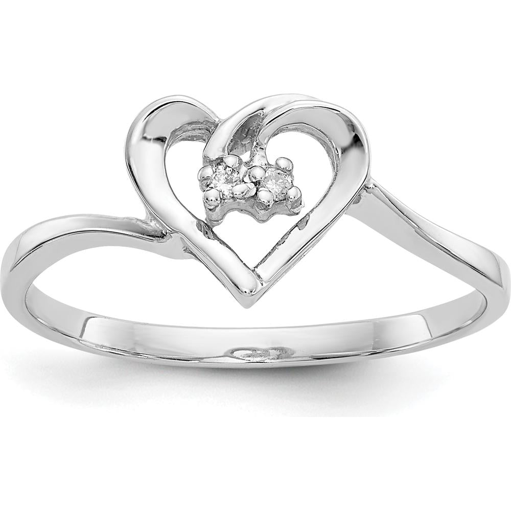 14K White Gold Open Heart Ring with Two Prong-Set Round Natural Diamonds - 0.008 Carat Total Diamond Weight by Monteluci Fine Jewelry