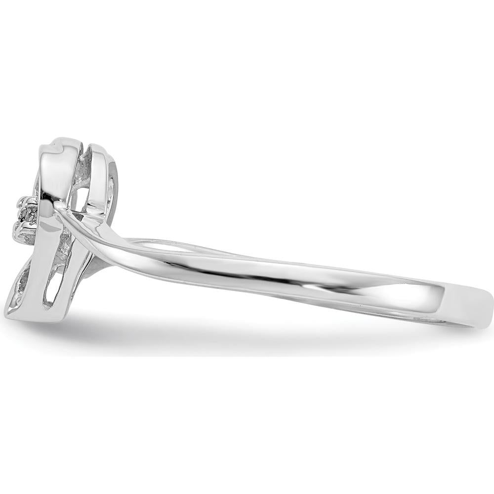 14K White Gold Open Heart Ring with Two Prong-Set Round Natural Diamonds - 0.008 Carat Total Diamond Weight by Monteluci Fine Jewelry