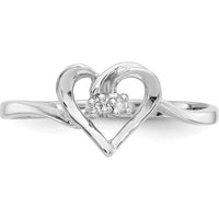 14K White Gold Open Heart Ring with Two Prong-Set Round Natural Diamonds - 0.008 Carat Total Diamond Weight by Monteluci Fine Jewelry