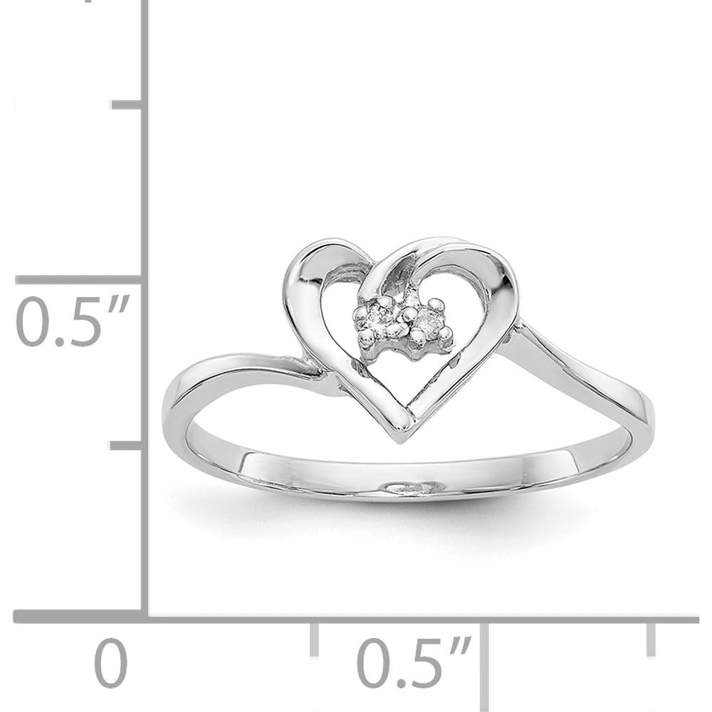 14K White Gold Open Heart Ring with Two Prong-Set Round Natural Diamonds - 0.008 Carat Total Diamond Weight by Monteluci Fine Jewelry