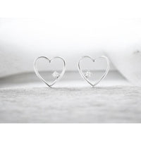 14K White Gold Open Heart Stud Earrings with Prong-Set Round Diamonds - 0.03 Carat Total Diamond Weight - Royal Jewelry