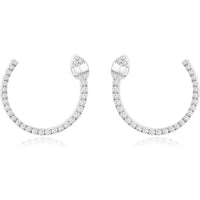 14K White Gold Open Hoop Earrings with Round and Baguette Diamond Cluster - 0.86 Carat Total Diamond Weight - Royal Jewelry