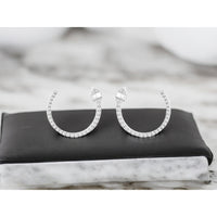 14K White Gold Open Hoop Earrings with Round and Baguette Diamond Cluster - 0.86 Carat Total Diamond Weight - Royal Jewelry