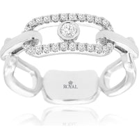 14K White Gold Open Horizon Band with Bezel-Set Center Round Diamond and Arcing Pavé Diamonds - 0.26 Carat Total Diamond Weight - Royal Jewelry