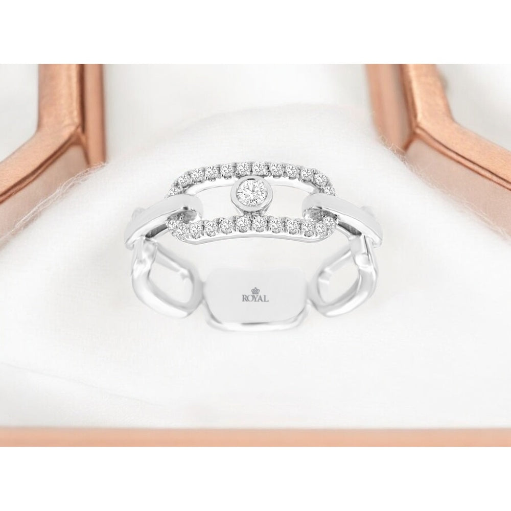 14K White Gold Open Horizon Band with Bezel-Set Center Round Diamond and Arcing Pavé Diamonds - 0.26 Carat Total Diamond Weight - Royal Jewelry