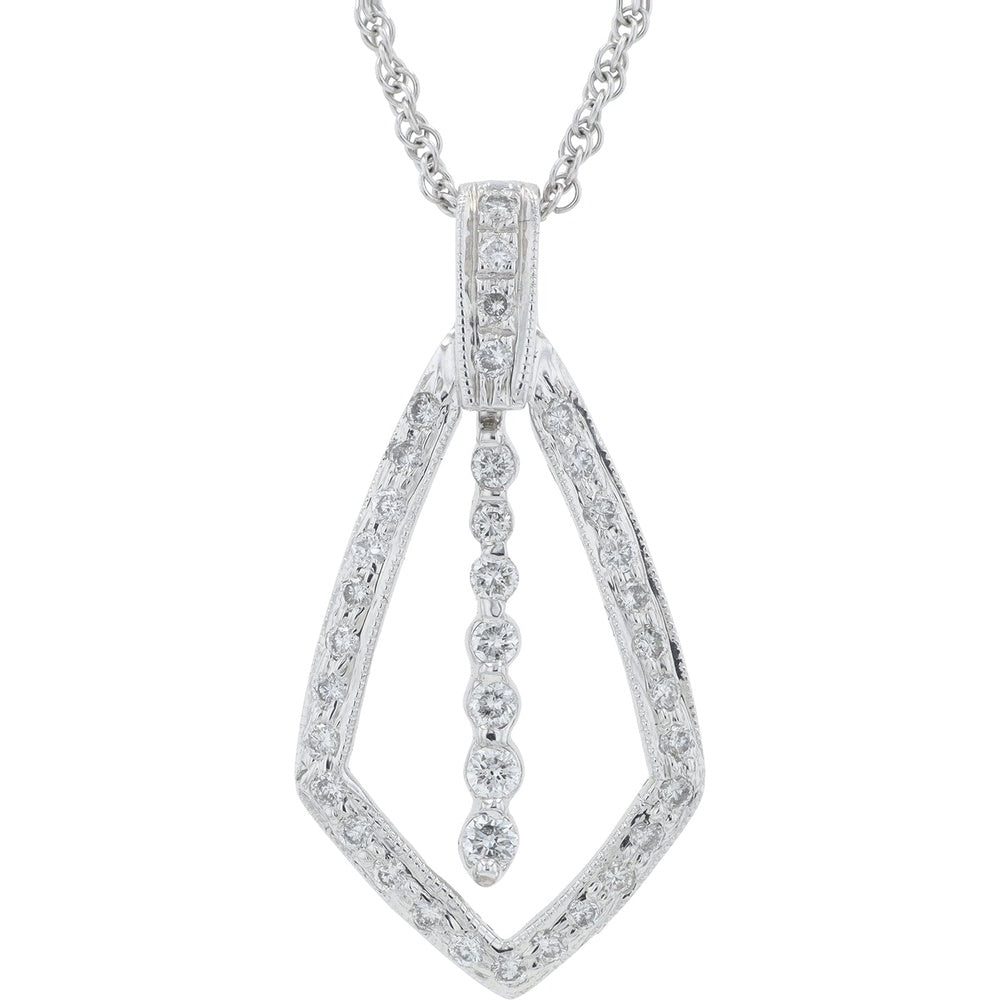 14K White Gold Open Kite Pendant with Bezel-Set Floating Diamond Strand and Milgrain Edge - 0.62 Carat Total Diamond Weight