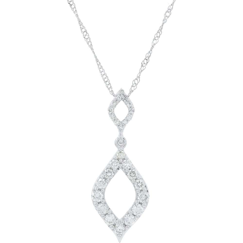 14K White Gold Open Kite Pendant with Prong-Set Round Diamonds - 0.41 Carat Total Diamond Weight