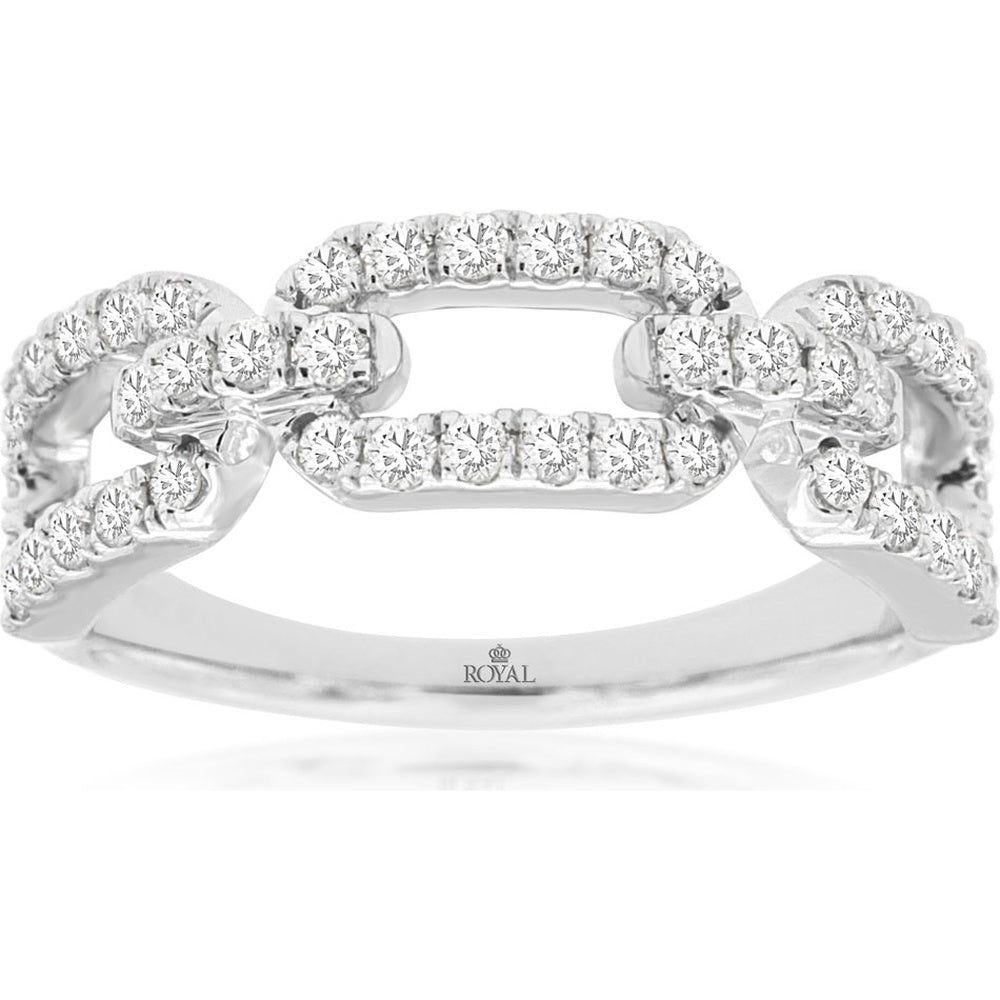 14K White Gold Open-Link Geometric Diamond Band with Pave Set Round Diamonds - 0.66 Carat Total Diamond Weight - Royal Jewelry