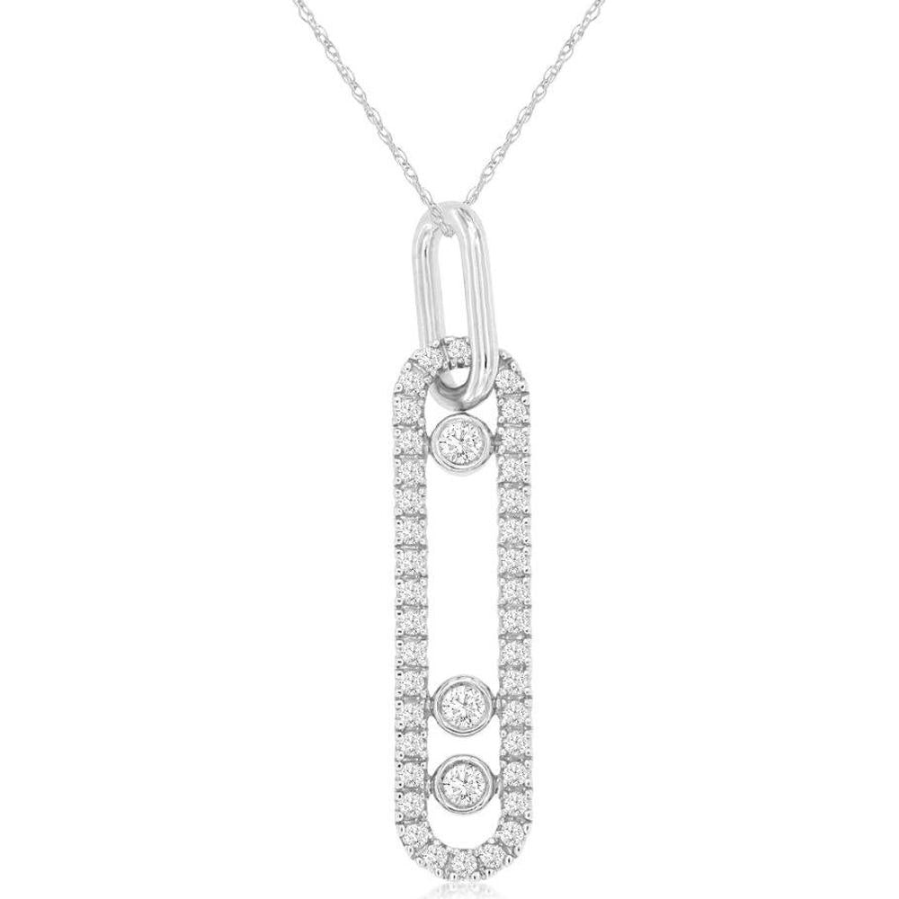 14K White Gold Open Link Pendant with Bezel-Set and Bead-Prong Round Diamonds - 0.21 Carat Total Diamond Weight - Royal Jewelry