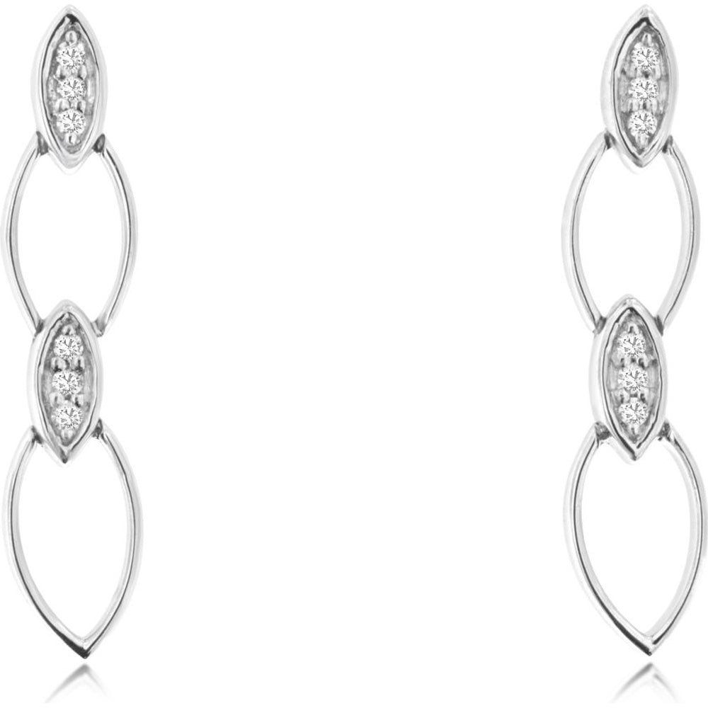 14K White Gold Open Marquise Drop Earrings with Prong-Set Round Diamonds - 0.028 Carat Total Diamond Weight - Royal Jewelry