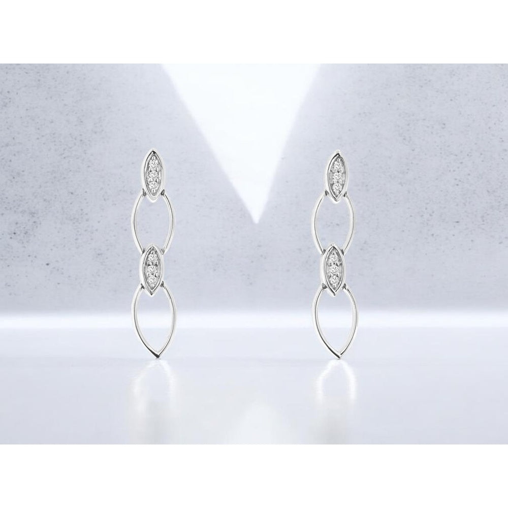 14K White Gold Open Marquise Drop Earrings with Prong-Set Round Diamonds - 0.028 Carat Total Diamond Weight - Royal Jewelry