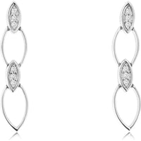 14K White Gold Open Marquise Drop Earrings with Round Diamond Accents - 0.028 Carat Total Diamond Weight - Royal Jewelry
