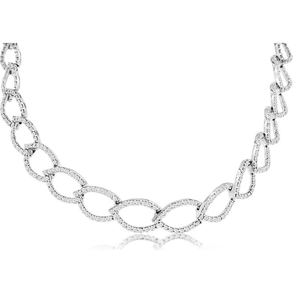 14K White Gold Open Marquise Link Necklace with Pavé-Set Round Diamonds - 2.95 Carat Total Diamond Weight - Royal Jewelry