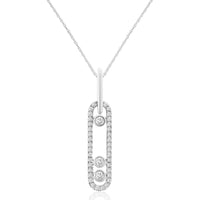 14K White Gold Open Oval Diamond Pendant with Pavé Frame and Floating Bezel-Set Round Diamonds - 0.37 Carat Total Diamond Weight - Royal Jewelry
