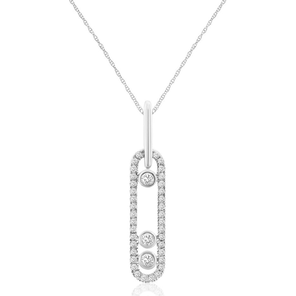 14K White Gold Open Oval Diamond Pendant with Pavé Frame and Floating Bezel-Set Round Diamonds - 0.37 Carat Total Diamond Weight - Royal Jewelry
