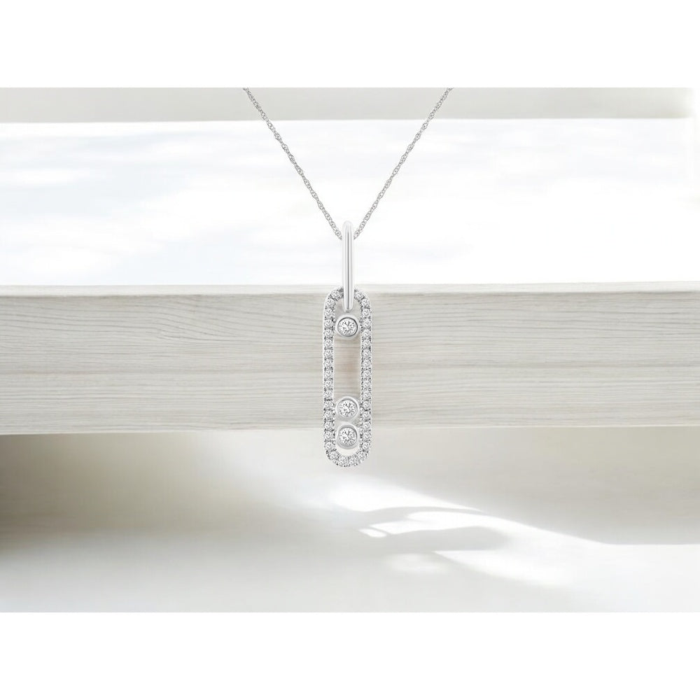 14K White Gold Open Oval Diamond Pendant with Pavé Frame and Floating Bezel-Set Round Diamonds - 0.37 Carat Total Diamond Weight - Royal Jewelry