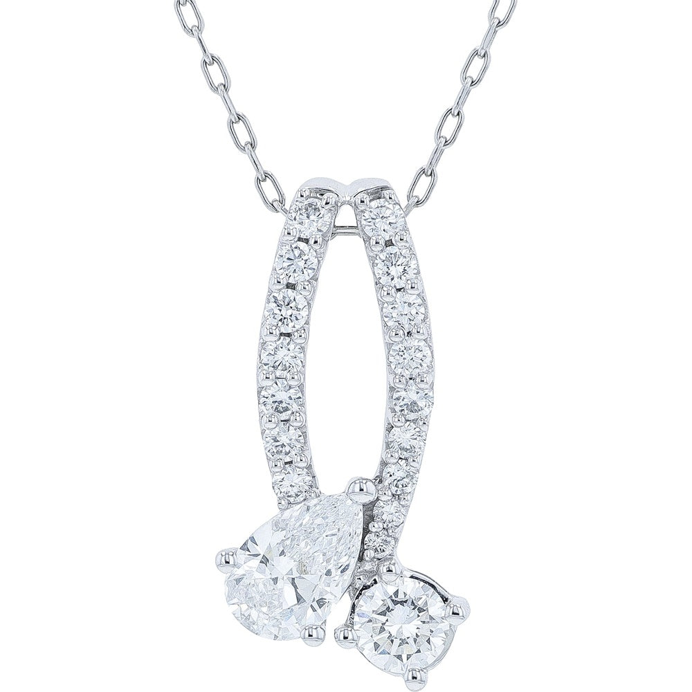 14K White Gold Open Oval Diamond Pendant with Pear and Round Lab-Grown Diamonds - 1.00 Carat Total Diamond Weight