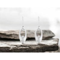 14K White Gold Open Oval Drop Earrings with Bezel Set Round Diamonds - 0.10 Carat Total Diamond Weight - Royal Jewelry