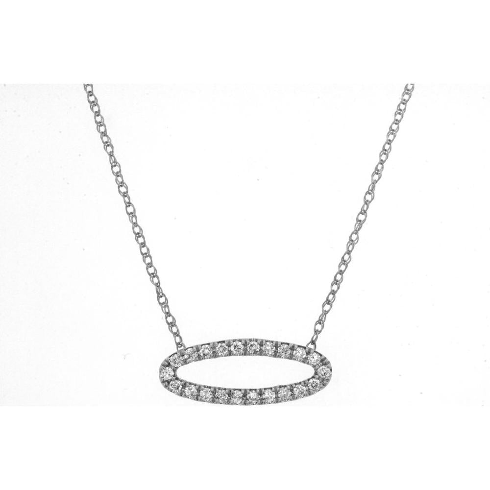 14K White Gold Open Oval Necklace with Round Diamonds - 0.15 Carat Total Diamond Weight - Royal Jewelry