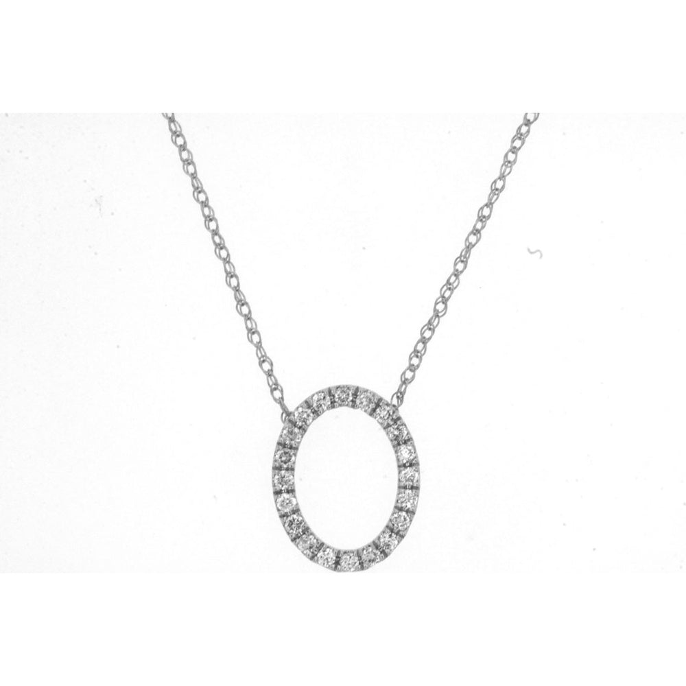 14K White Gold Open Oval Pendant Necklace with Prong-Set Round Brilliant Diamonds - 0.15 Carat Total Diamond Weight - Royal Jewelry