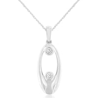 14K White Gold Open Oval Pendant with Flush-Set Round Brilliant Diamonds - 0.10 Carat Total Diamond Weight - Royal Jewelry