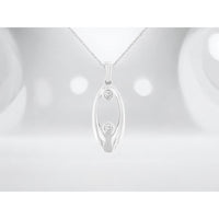 14K White Gold Open Oval Pendant with Flush-Set Round Brilliant Diamonds - 0.10 Carat Total Diamond Weight - Royal Jewelry