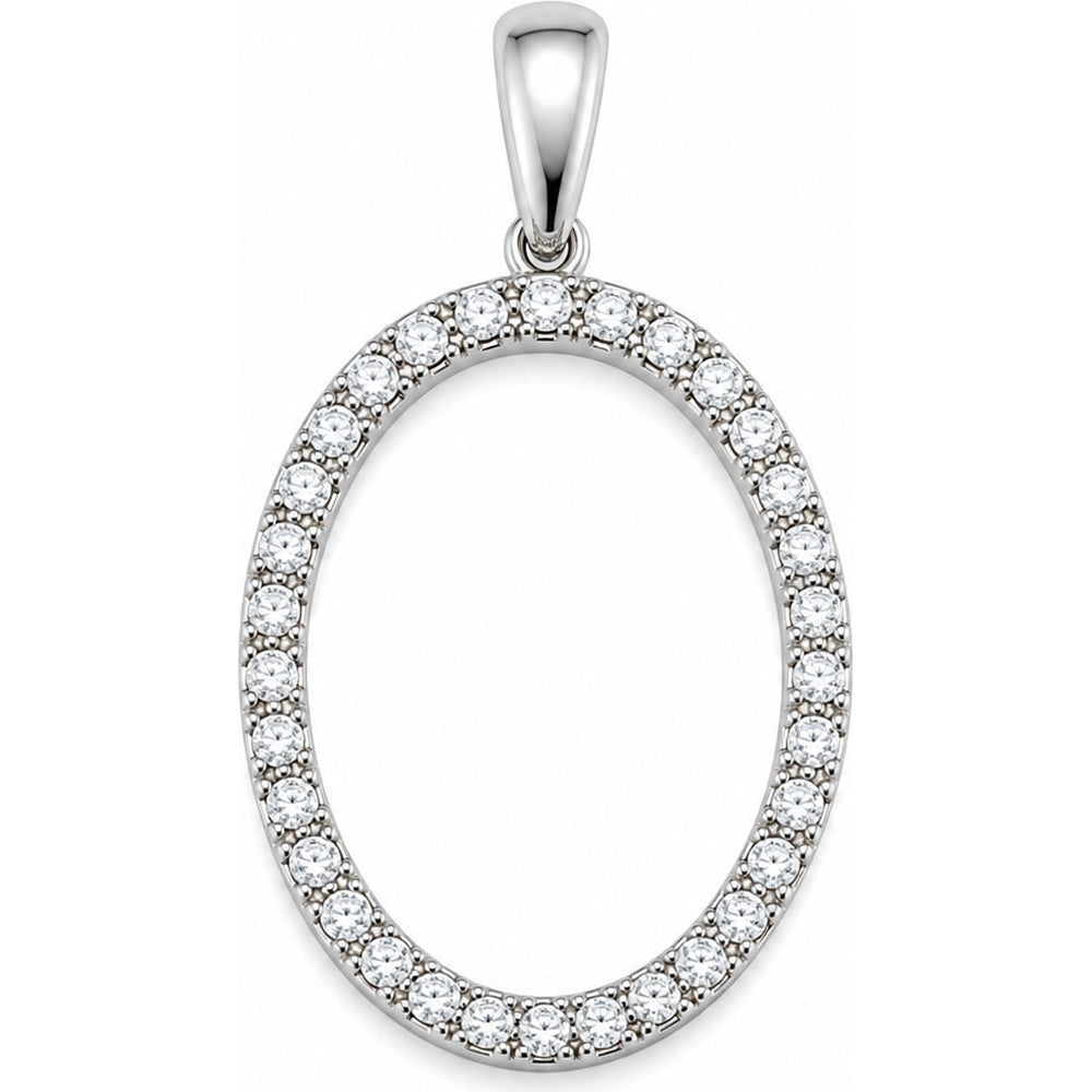 14K White Gold Open Oval Pendant with Prong Set Round Diamonds - 0.23 Carat Total Diamond Weight by Auriventus