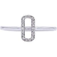 14K White Gold Open Oval Ring with Pave-Set Diamonds - 0.09 Carats Total Diamond Weight