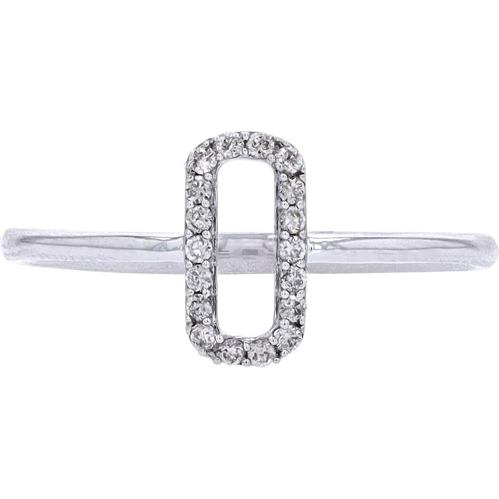 14K White Gold Open Oval Ring with Pave-Set Diamonds - 0.09 Carats Total Diamond Weight