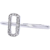 14K White Gold Open Oval Ring with Pave-Set Diamonds - 0.09 Carats Total Diamond Weight