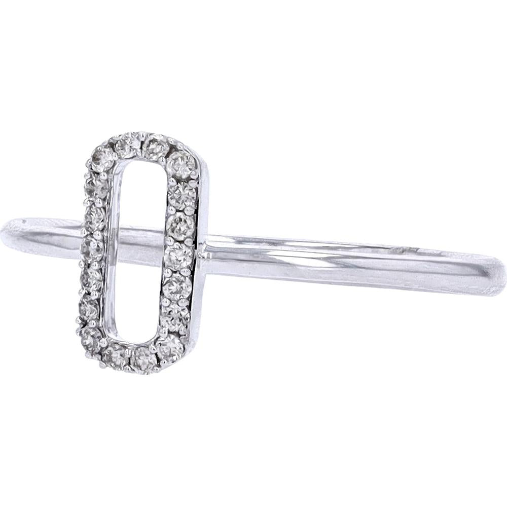 14K White Gold Open Oval Ring with Pave-Set Diamonds - 0.09 Carats Total Diamond Weight