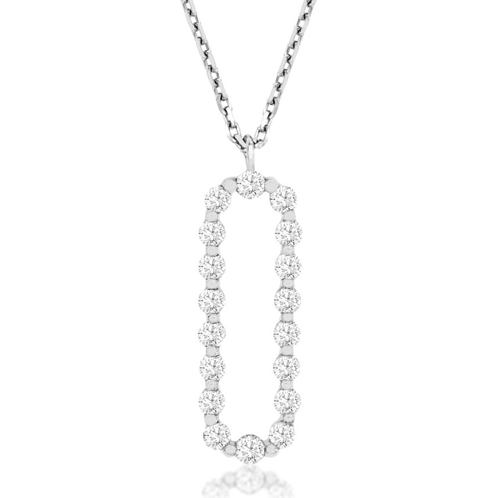 14K White Gold Open Paperclip Pendant Necklace with Prong-Set Round Diamonds - 0.48 Carat Total Diamond Weight - Royal Jewelry