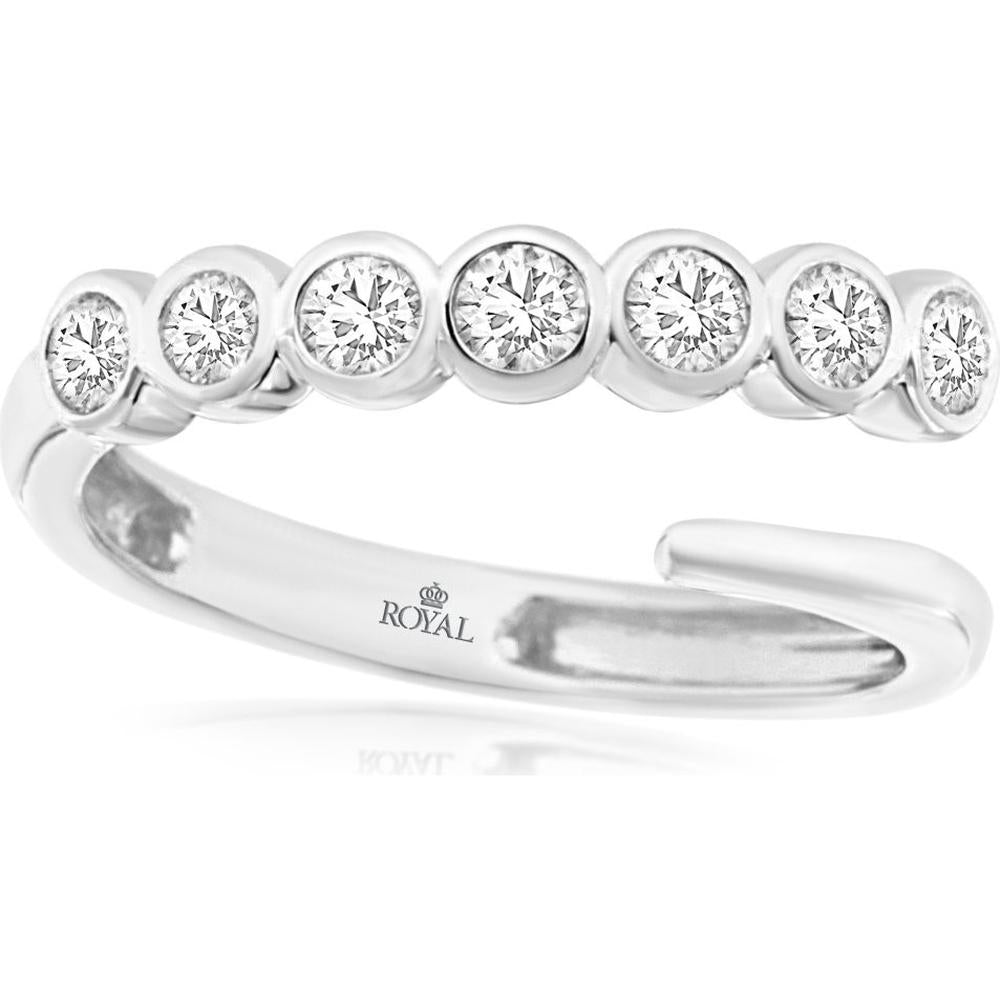 14K White Gold Open Shank Diamond Wedding Band with Bezel Set Round Brilliant Diamonds - 0.50 Carat Total Diamond Weight - Royal Jewelry