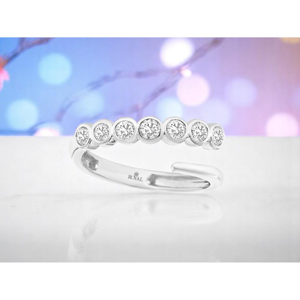 14K White Gold Open Shank Diamond Wedding Band with Bezel Set Round Brilliant Diamonds - 0.50 Carat Total Diamond Weight - Royal Jewelry