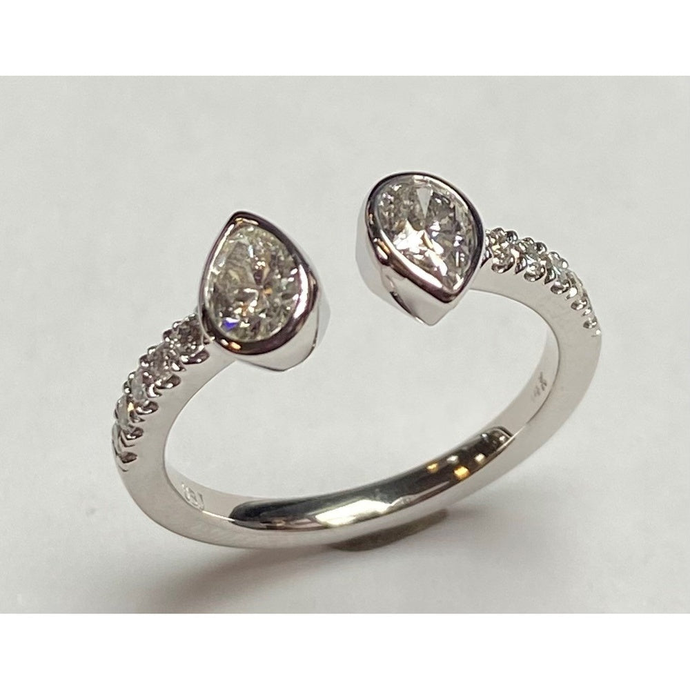 14K White Gold Open Shank Fashion Ring with Bezel Set Pear Diamonds and Pavé Accents - 0.99 Carat Total Diamond Weight by Auriventus