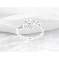 14K White Gold Open Shank Ring with Pear Cut, Round Brilliant, and Baguette Diamonds - 0.92 Carat Total Diamond Weight - Royal Jewelry