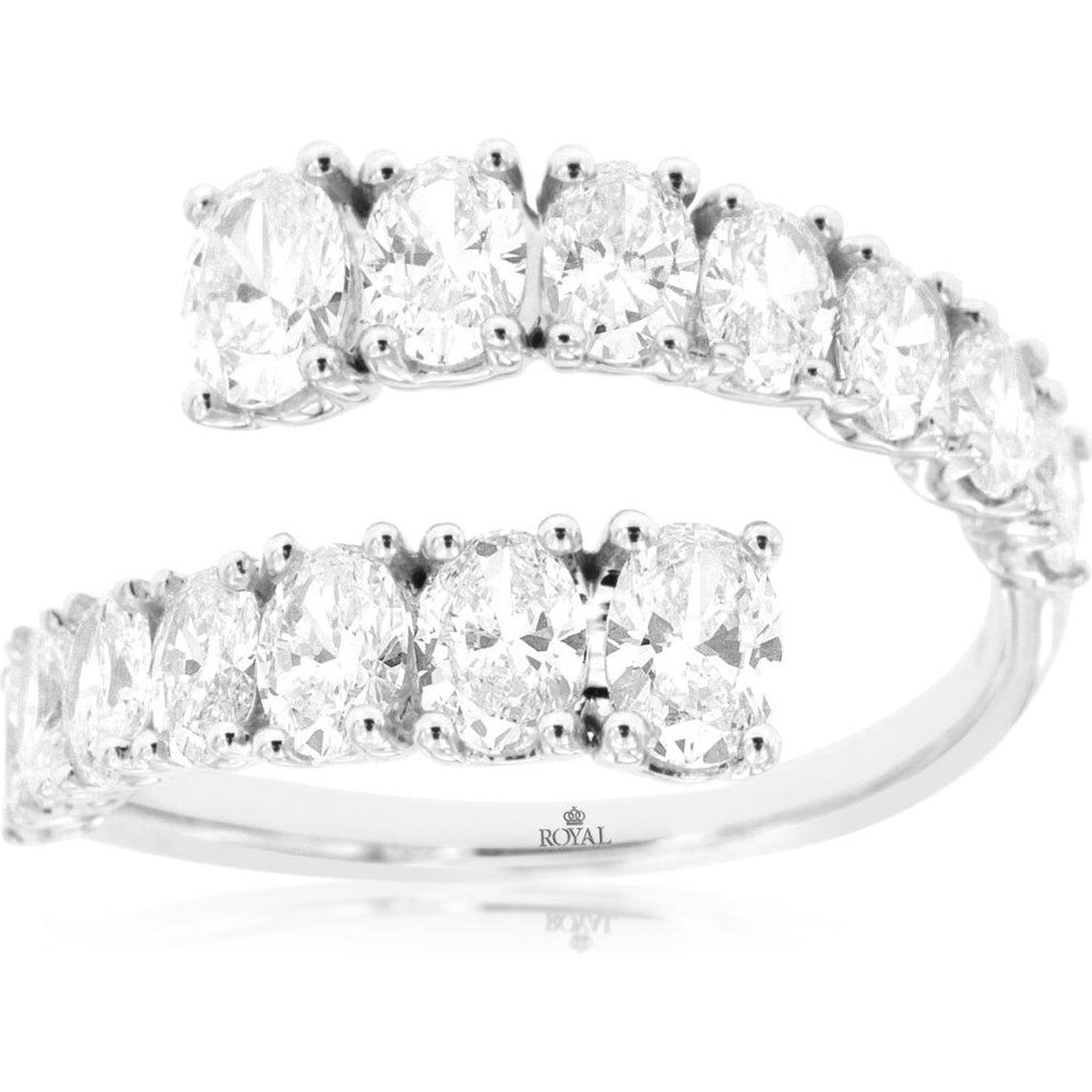 14K White Gold Open Spiral Bypass Ring with Prong-Set Oval Cut Diamonds - 2.20 Carat Total Diamond Weight - Royal Jewelry