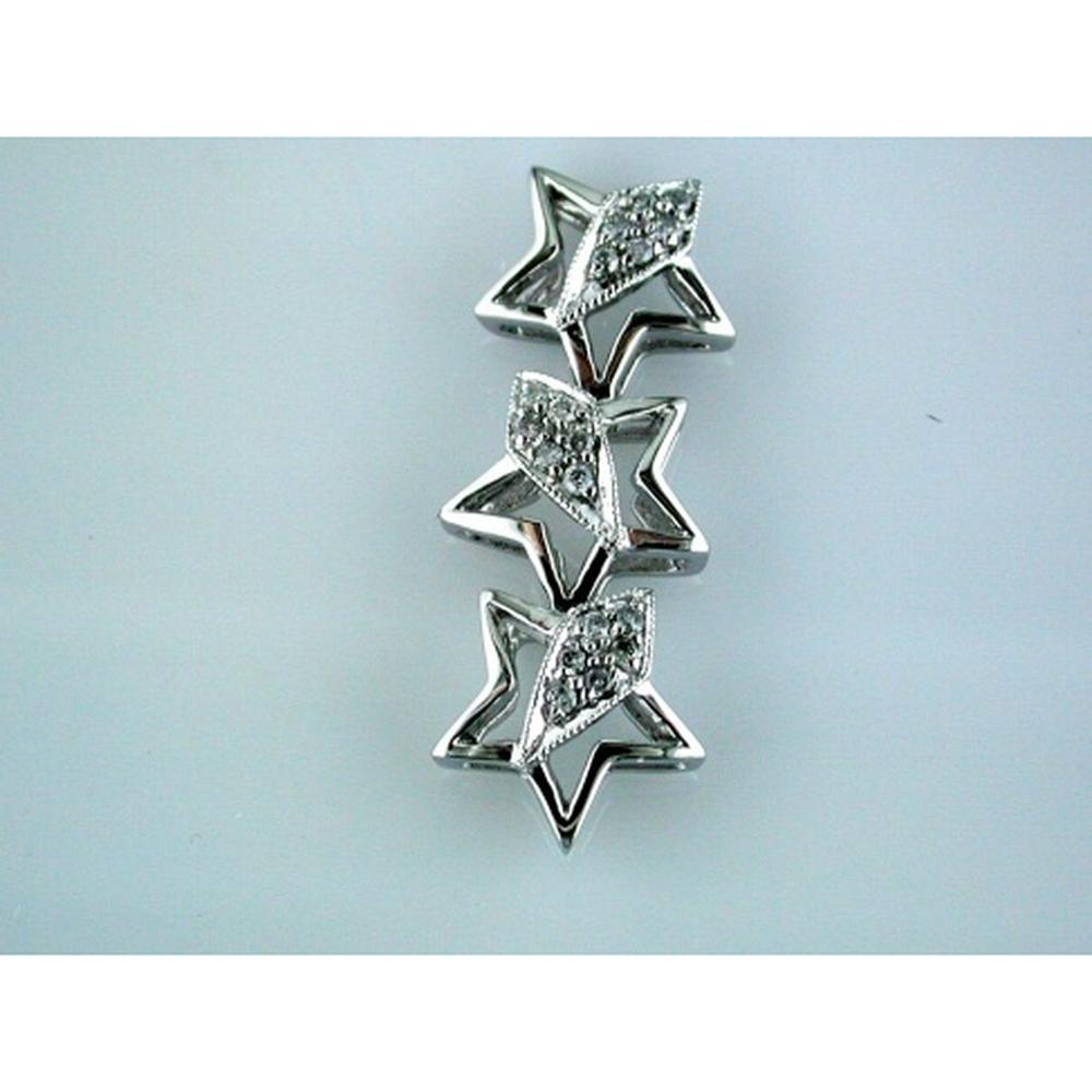 14K White Gold Open Star Motif Diamond Pendant with Round Diamonds - 0.15 Carat Total Diamond Weight - Royal Jewelry