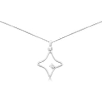 14K White Gold Open Star Pendant with Prong-Set Round Diamond - 0.02 Carat Total Diamond Weight - Royal Jewelry