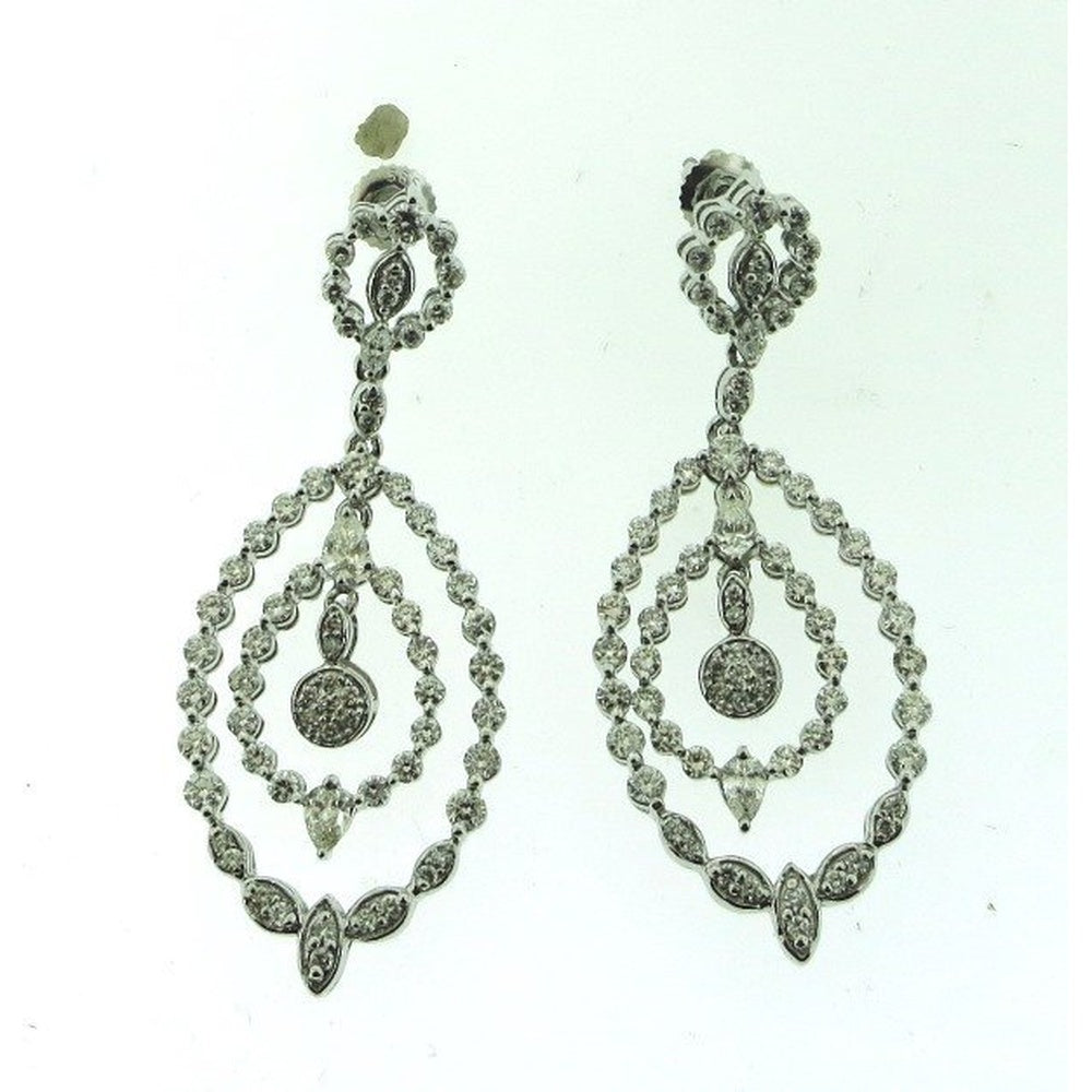 14K White Gold Open Teardrop Dangle Earrings with Prong and Pavé Set Round, Marquise, and Pear Diamonds - 3.83 Carat Total Diamond Weight by Auriventus