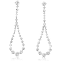 14K White Gold Open Teardrop Drop Earrings with Graduating Round Diamonds - 0.95 Carat Total Diamond Weight - Royal Jewelry