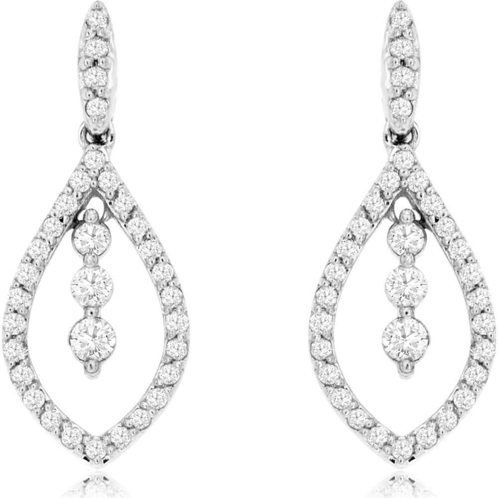 14K White Gold Open Teardrop Drop Earrings with Prong-Set Round Brilliant Diamonds - 0.33 Carat Total Diamond Weight - Royal Jewelry