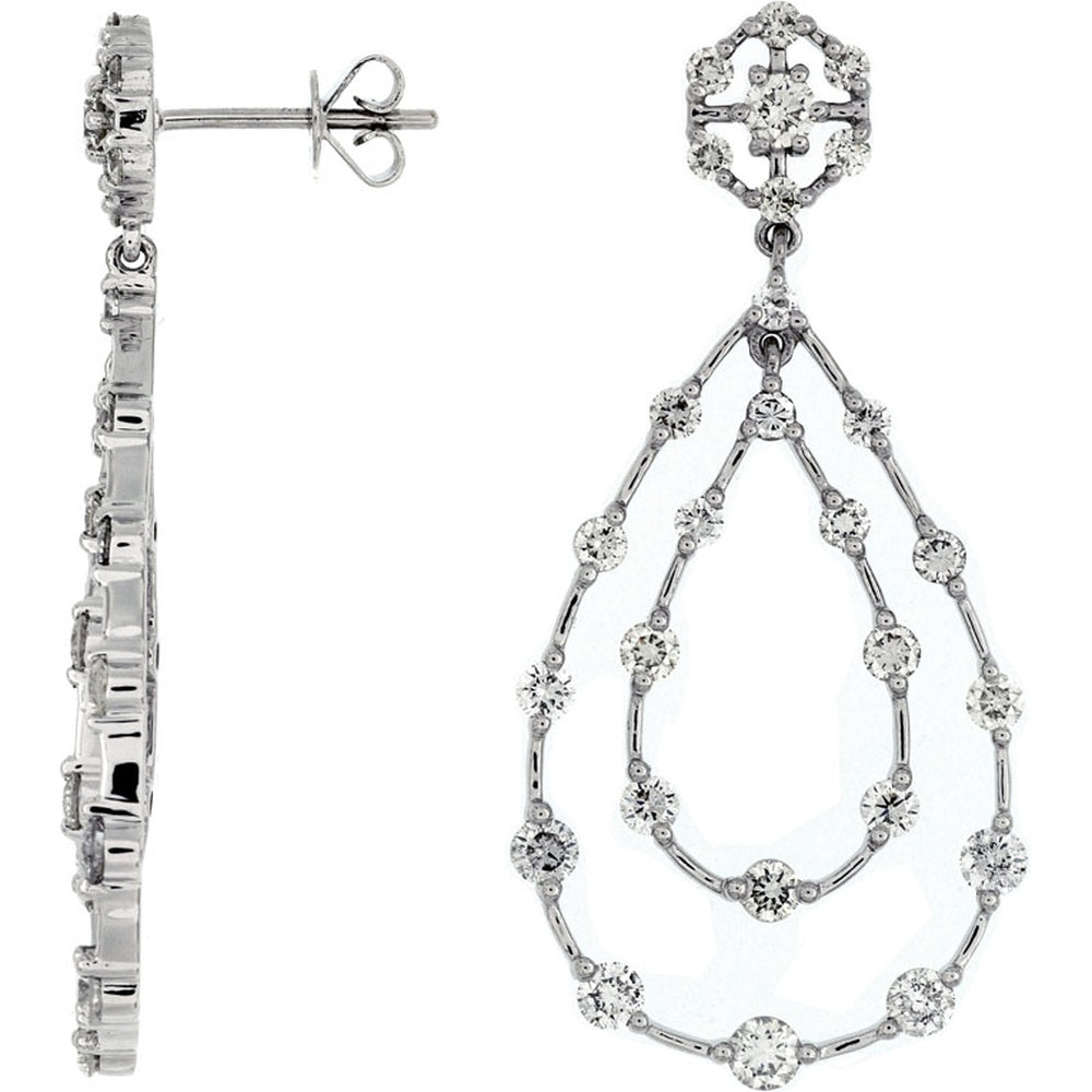 14K White Gold Open Teardrop Drop Earrings with Prong-Set Round Diamonds - 2.35 Carat Total Diamond Weight - Royal Jewelry