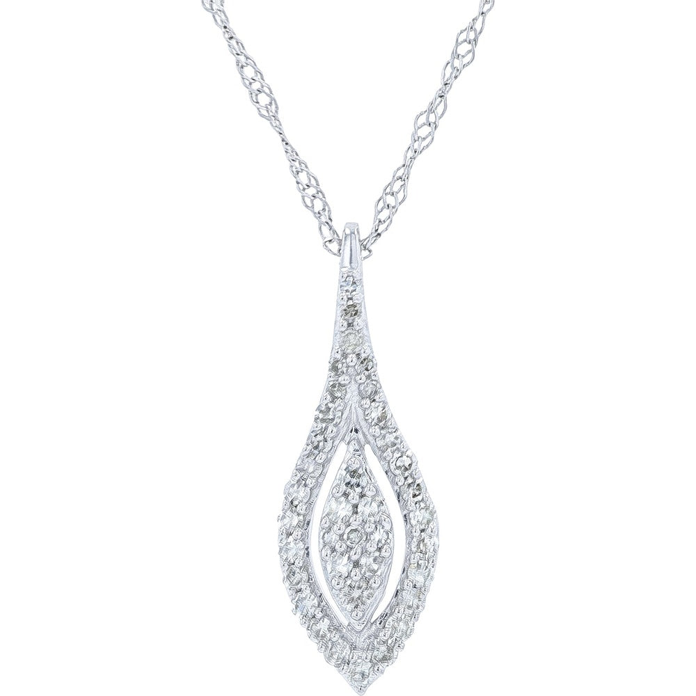 14K White Gold Open Teardrop Pendant with Pavé Set Diamonds - 0.20 Carat Total Diamond Weight