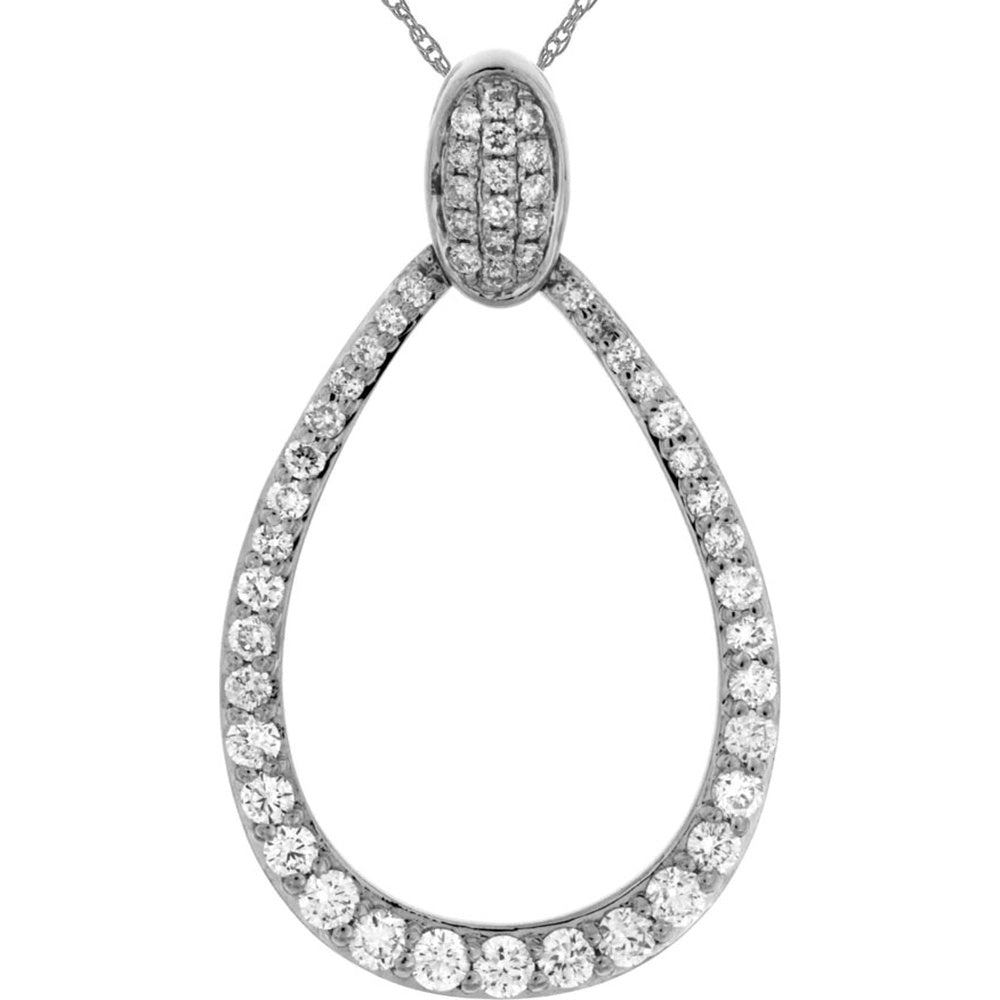 14K White Gold Open Teardrop Pendant with Prong-Set Round Brilliant Cut Diamonds - 0.66 Carat Total Diamond Weight - Royal Jewelry