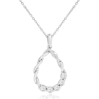 14K White Gold Open Teardrop Pendant with Prong-Set Round Diamonds - 0.29 Carat Total Diamond Weight - Royal Jewelry
